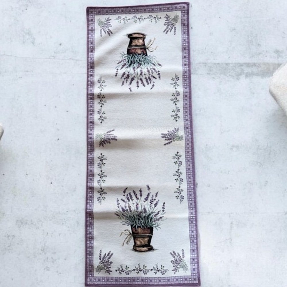 Luxury tapestry Lavander  Bouquet Table Runner - Purple and Cream